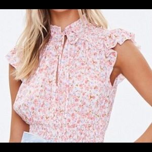 FLORAL Smocked button down Top
